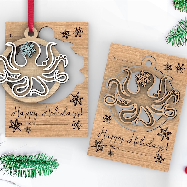 Christmas souvenir card - octopus sea life - Svg Laser-Ready Cut Files - INSTANT DOWNLOAD