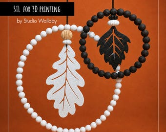 Fall STL print file 3D  | Fall Leaf Beaded Wreath STL Files | 3D Printed Autumn Hanging Decor | Window door wreath rings pearl look
