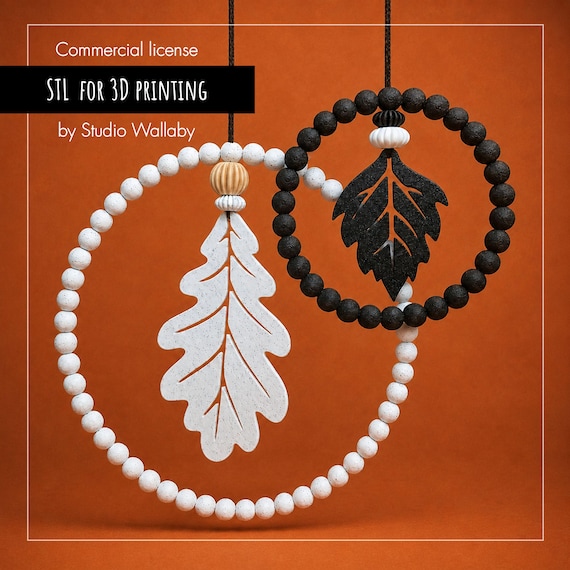 Fall STL print file 3D  | Fall Leaf Beaded Wreath STL Files | 3D Printed Autumn Hanging Decor | Window door wreath rings pearl look