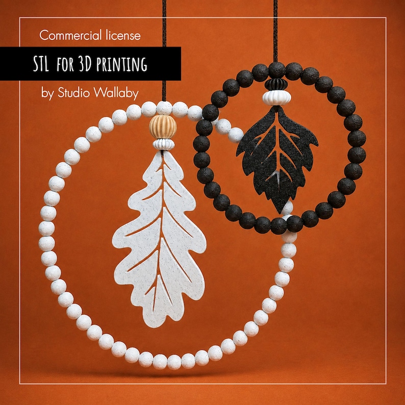 Fall STL print file 3D Fall Leaf Beaded Wreath STL Files  3D Printed Autumn Hanging Decor  Window door wreath rings pearl look