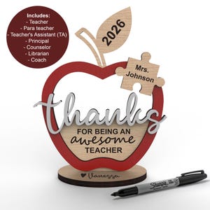 Personalized Teachers Appreciation Sign | Custom Apple Puzzle Piece Gift | End Of Year | Para TA Principal | Svg Laser Cut Files