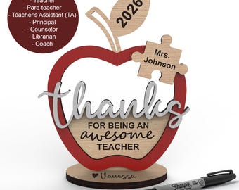 Personalized Teachers Appreciation Sign | Custom Apple Puzzle Piece Gift | End Of Year | Para TA Principal | Svg Laser Cut Files