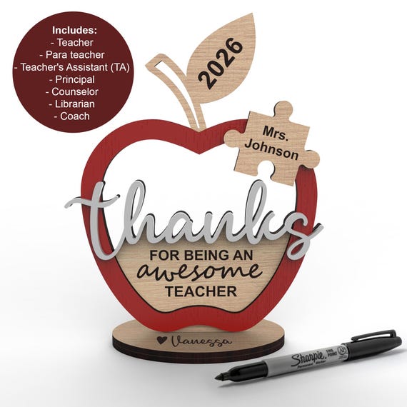 Personalized Teachers Appreciation Sign | Custom Apple Puzzle Piece Gift | End Of Year | Para TA Principal | Svg Laser Cut Files