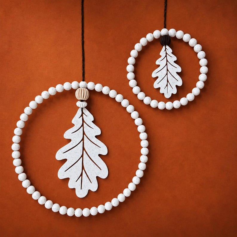 Fall STL print file 3D | Fall Leaf Beaded Wreath STL Files | 3D Printed Autumn Hanging Decor | Window door wreath rings pearl look
