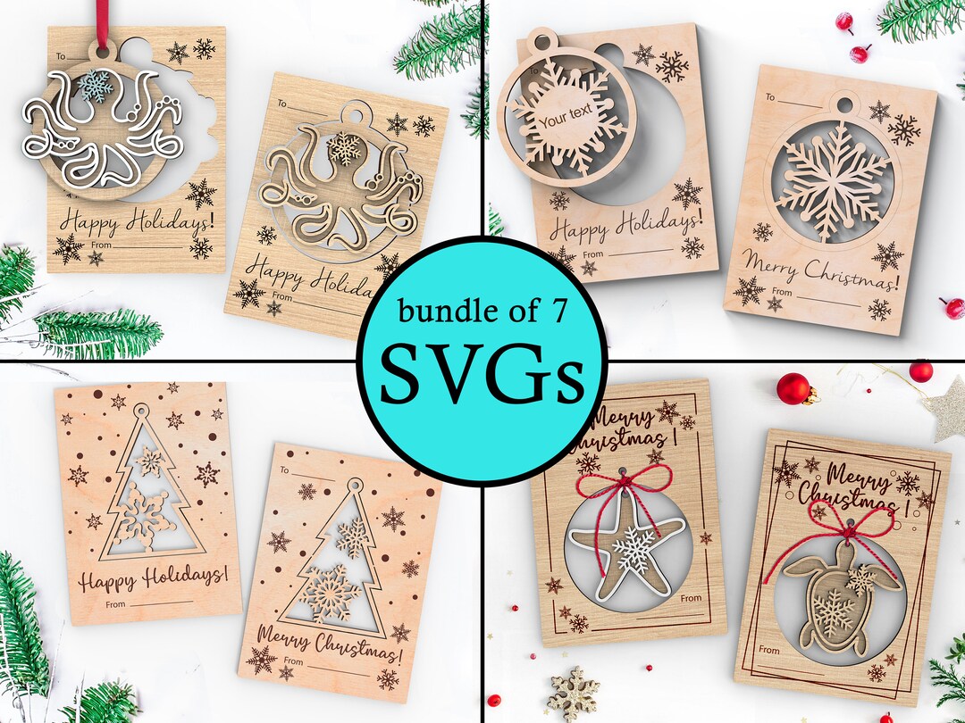 Personalized Christmas Cards Bundle With Tree Ornaments Set Etsy