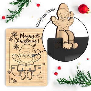 Carte puzzle 3D de Noël avec le moniteur Père Noël | Cadeau de bureau | Cadeau collègue | Fichiers de découpe Svg prêts pour le laser - TÉLÉCHARGEMENT IMMÉDIAT