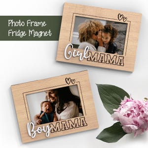 Menino/Menina Mãe | Moldura de Geladeira Ímã para Fotos Dia das Mães | Presente de Aniversário para Mãe | Arquivos de Corte Svg Prontos para Laser