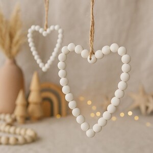 Beaded heart wreath STL 3D print file hanging on window – minimalist Scandinavian neutral décor
