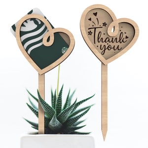 Portatarjetas de regalo de agradecimiento / Etiqueta para plantas / Forma de corazón / Archivos de corte listos para láser Svg