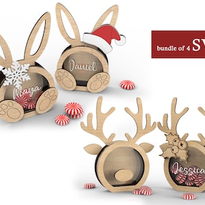 Pacchetto di cestini di conigli e renne - file di taglio laser, file vettoriale / Buon Natale / - DOWNLOAD IMMEDIATO - Uso commerciale