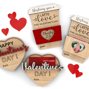 Pacote de porta-cartões-presente personalizados para o Dia dos Namorados | Feliz Dia dos Namorados | Um café com leite amor | Arquivos de corte SVG prontos para laser