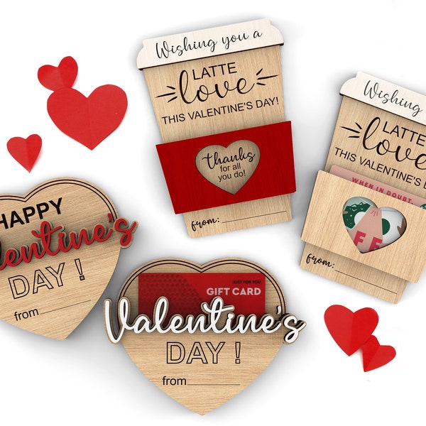 Personalized  Valentine's gift card holders bundle | Happy Valentines | A latte love | Svg Laser-Ready Cut Files