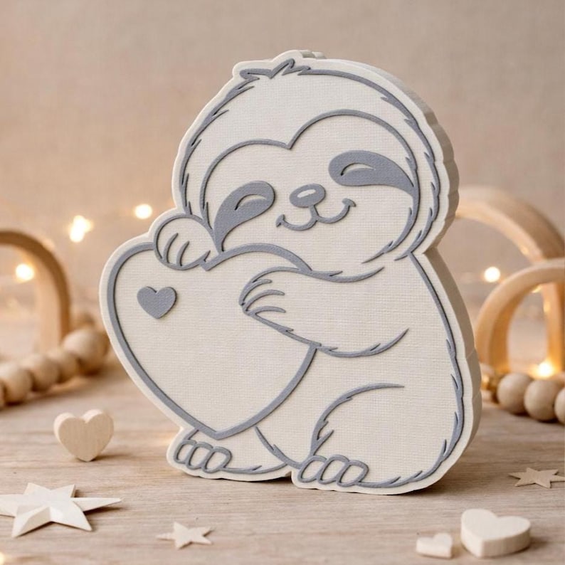 3D printed sloth night light STL file unlit, cute animal lantern for kids room decor, white PLA