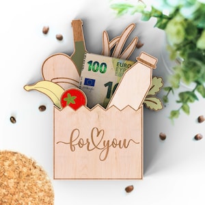 Digitale SVG-Datei einschließlich kommerzieller Lizenz | Lebensmittelgeschäft Supermarkt Tasche Bargeld Halter | Geldgeschenk | Geschenkkartenhalter