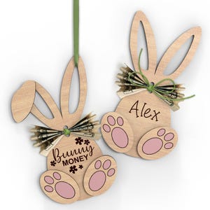 Porta soldi a forma di coniglietto pasquale / Regalo insolito personalizzato per bambini / Ornamento a forma di coniglietto / Riempitore per cestino pasquale / File SVG tagliati al laser
