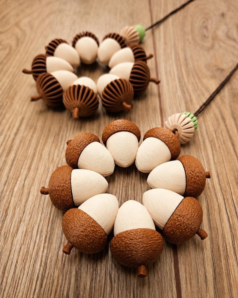 Acorn Wreath Ornament STL | Fall Decor 3D Print File | Set of 2 | Autumn Hanging Ornament | Woodland Thanksgiving Decor | Commercial License
