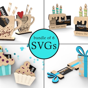 Pacote 2 de porta-cartões-presente de aniversário | Licença Comercial | Arquivos de corte SVG prontos para laser