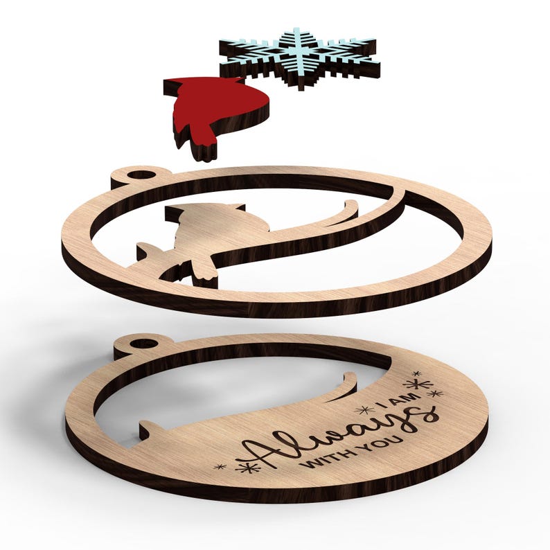 Cardinal Christmas Ornament Laser Cut Files | Memorial Ornament | I am always with you | Glowforge, Xtool Svg Laser-Ready | INSTANT DOWNLOAD