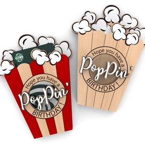 porta-cartão de presente personalizado aniversário PopPin | Pipoca | Feliz aniversário | Arquivos de corte SVG prontos para laser