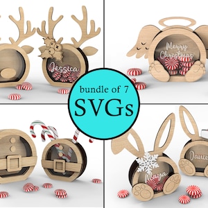 Merry Christmas personalized candy boxes | Laser cut bundle of 7 | SVG Laser File