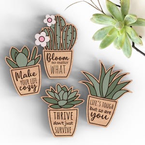 Bundel met succulente cactus koelkastmagneten | Positieve plantencitaten | Magnetische verzamelbestanden | Glowforge laserklare SVG-bestanden