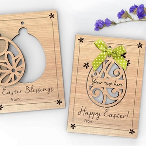 Oster-Souvenirkarte mit hängenden Ornamenten aus Eiern - 2er-Set - personalisierte SVG Laserschnitt-Dateien - SOFORTIGER DOWNLOAD - Kommerzielle Nutzung