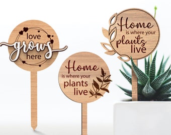 Zuhause ist, wo meine Pflanzen sind | Hier wächst die Liebe | Makler oder Einweihungsgeschenk | Plant Sticks 3er Set - SVG Laser-Ready Cut Dateien