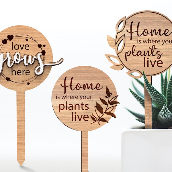 Home Is Where My Plants Are | Love grows here | Realtor or Housewarming Gift | Plant Sticks Set of 3 - Svg Laser-Ready Cut Files