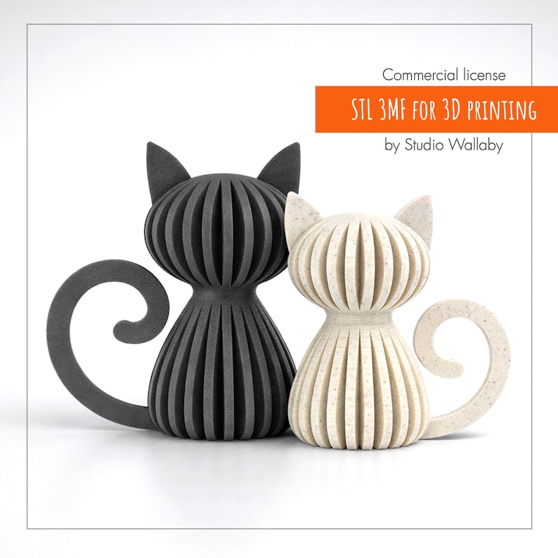 Tiny minimalist baby cat sculptures – 3D printable Japandi kitten decor STL