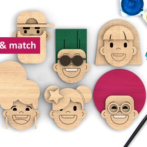 Mix & Match Painting Kit for kids | Bundle of 6 | Glowforge SVG gluing and coloring bundle  | Laser-Ready Cut Files - INSTANT DOWNLOAD