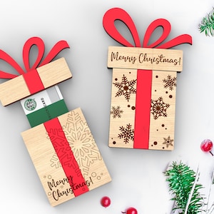 Personalisierter Urlaub Geschenkkartenhalter | Echtes Geldgeschenk | Frohe Weihnachten | SVG Laserdatei