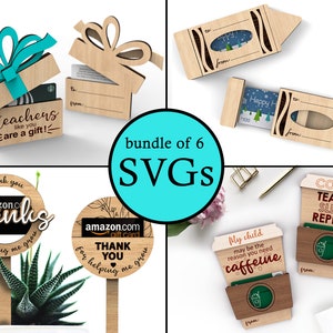 Lot de porte-cartes-cadeaux personnalisés pour professeur |  Appréciation des enseignants | Lot de 6 | Fichiers de découpe SVG prêts pour le laser