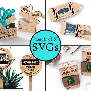 Personalized gift card holders bundle for teacher  |  School teacher appreciation | Bundle of 6 | Svg Laser-Ready Cut Files