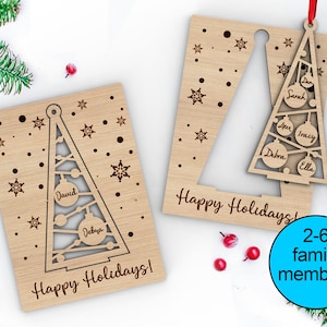 Benutzerdefiniertes Weihnachtsgeschenk für die Familie mit dem Namen des Familienmitglieds | Familie Weihnachtsgeschenk | 2-6 Familien Ornament | SVG Laserschnittdateien