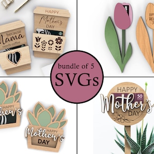 Paquete de titulares de tarjetas de regalo / Regalo para mamá mamá / Feliz día de la madre / Archivos de corte listos para láser SVG