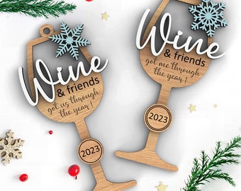 Wine Glass Ornament | Gift for friends | Glowforge,  Svg Laser-Ready Cut Files | Christmas tree decor | INSTANT DOWNLOAD