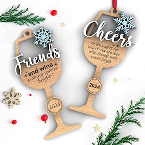 Wine Glass Ornament SVG Laser Cut Files: Cheers, Friends (Digital Download)