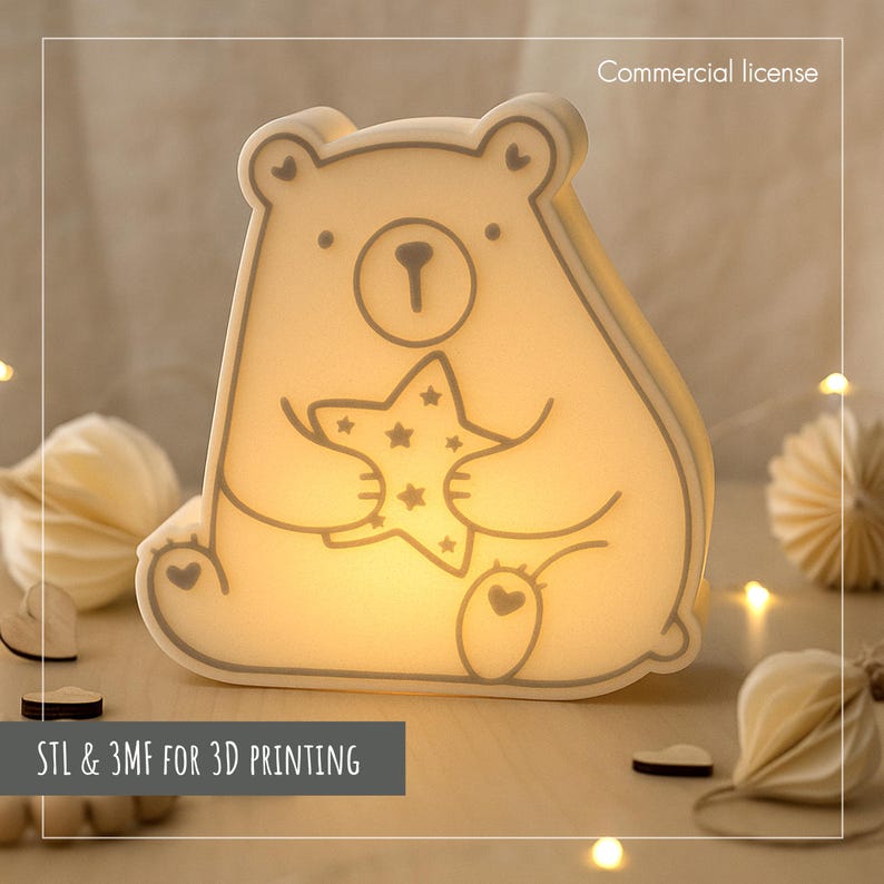STL print file 3D Christmas cute bear-shaped lantern holding a star