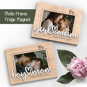 Mãe de menino/mãe de menina | Moldura de foto de geladeira para o dia das mães | Presente personalizado | Arquivos de corte Svg prontos para laser