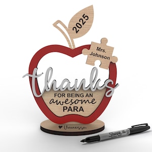 Personalized Teachers Appreciation Sign | Custom Apple Puzzle Piece Gift | End Of Year | Para TA Principal | Svg Laser Cut Files