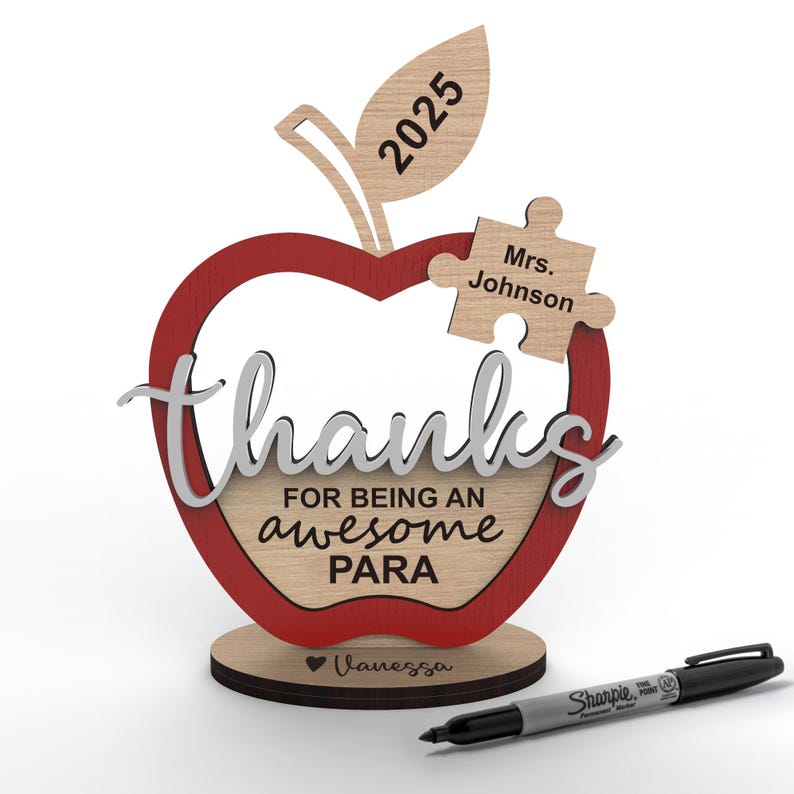 Personalized Teachers Appreciation Sign | Custom Apple Puzzle Piece Gift | End Of Year | Para TA Principal | Svg Laser Cut Files