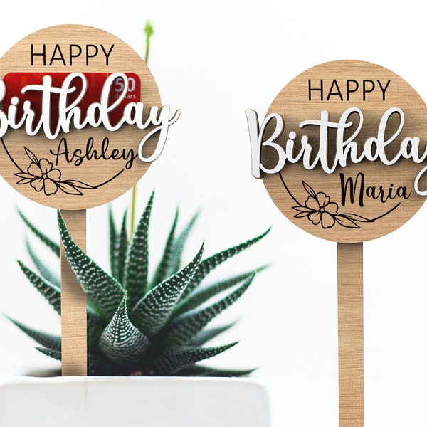 Personalized Birthday Gift Card Holder | Plats Tag | Plant Stake | Svg Laser-Ready Cut Files