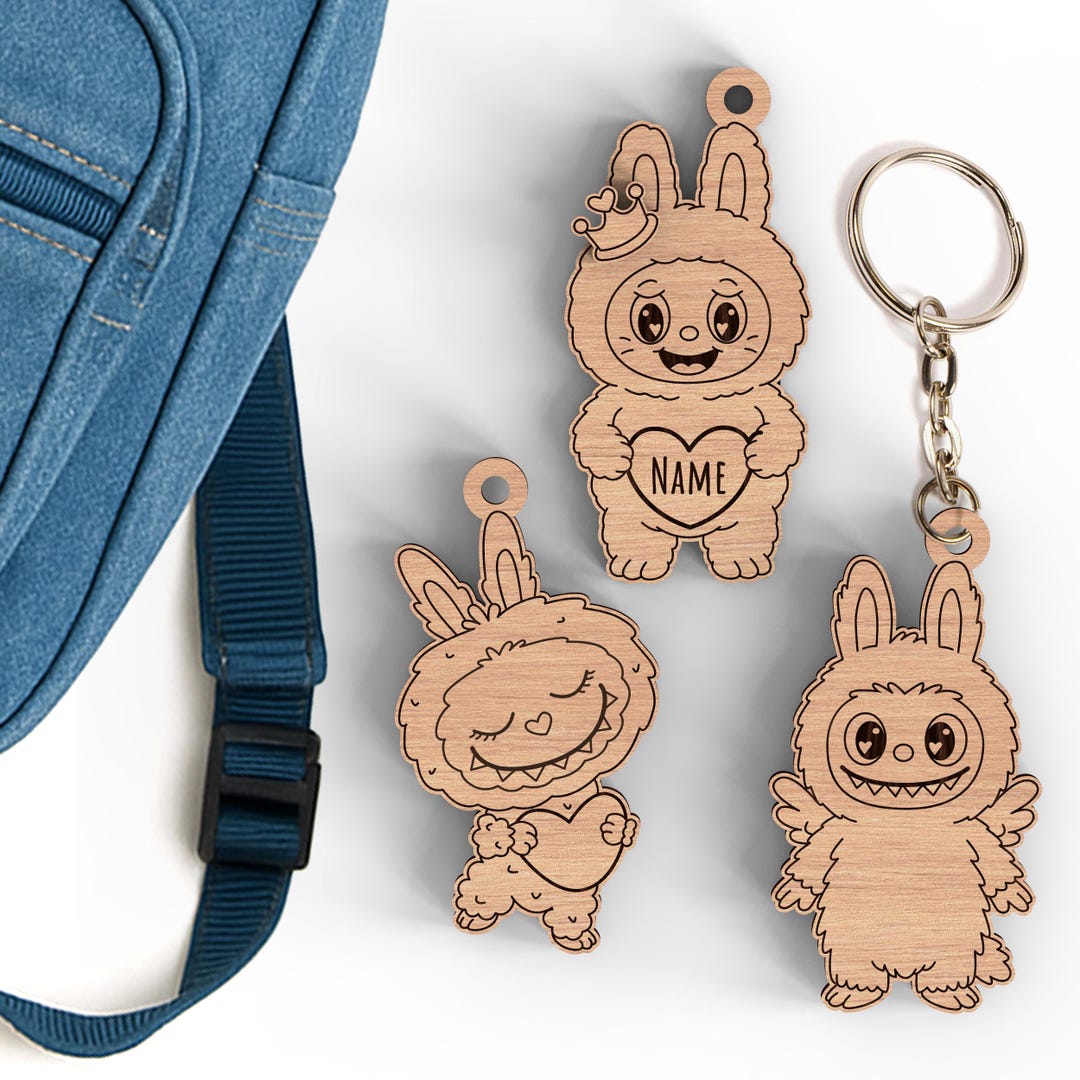 Labubu Key Tag Labubu Keychain SVG Set: Personalized Bag Tag Laser Cut Files (digital ...
