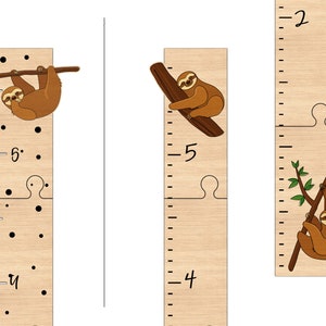 Faultier Wachstumstabelle |  2er-Set | Messlatte zum Ausmessen Baby, Kind, Enkel | Glowforge SVG-Dateien bündeln | Hello World Datei