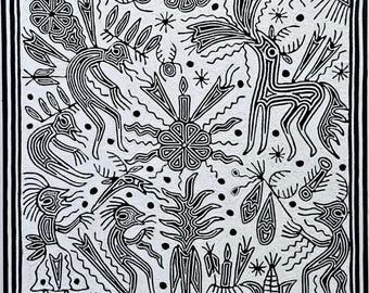 JUCURI, O veado, pintura artística em fio Huichol. Arte Huichol Wixarika 60 x 60 CM