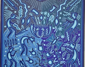 Pittura artistica di filati Huichol. Arte Wixarika Huichol 60 x 60 CM