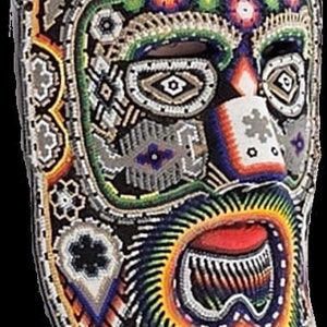 Bearded man mask in Huichol art
