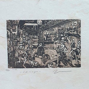Chicago di Nicolas de Jesus Etching y Sepia su una carta amata
