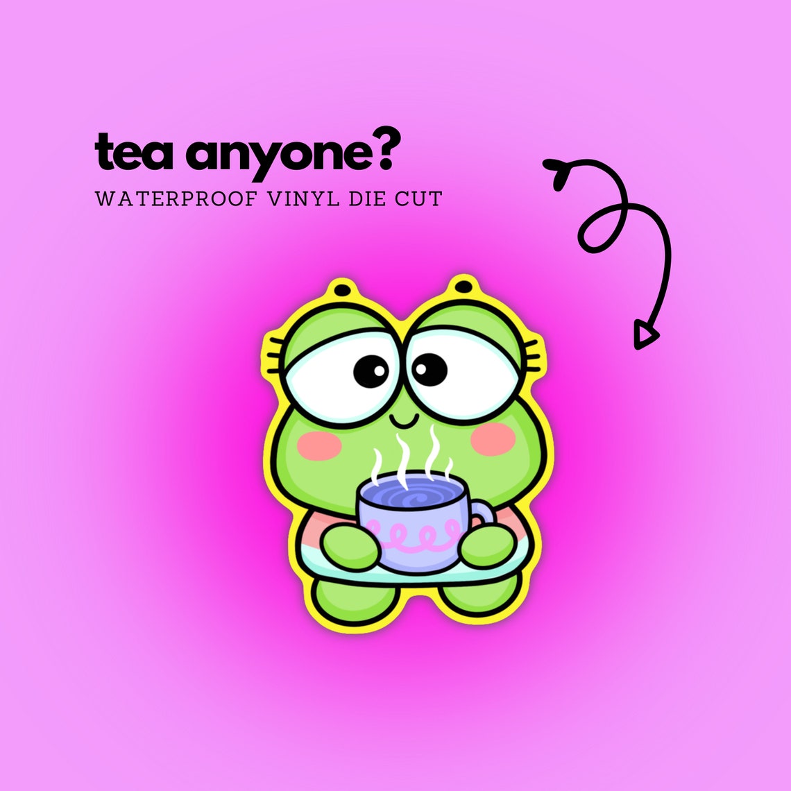 Kawaii Frog Drinking Tea Single Die Cut Sticker Vinyl Etsy