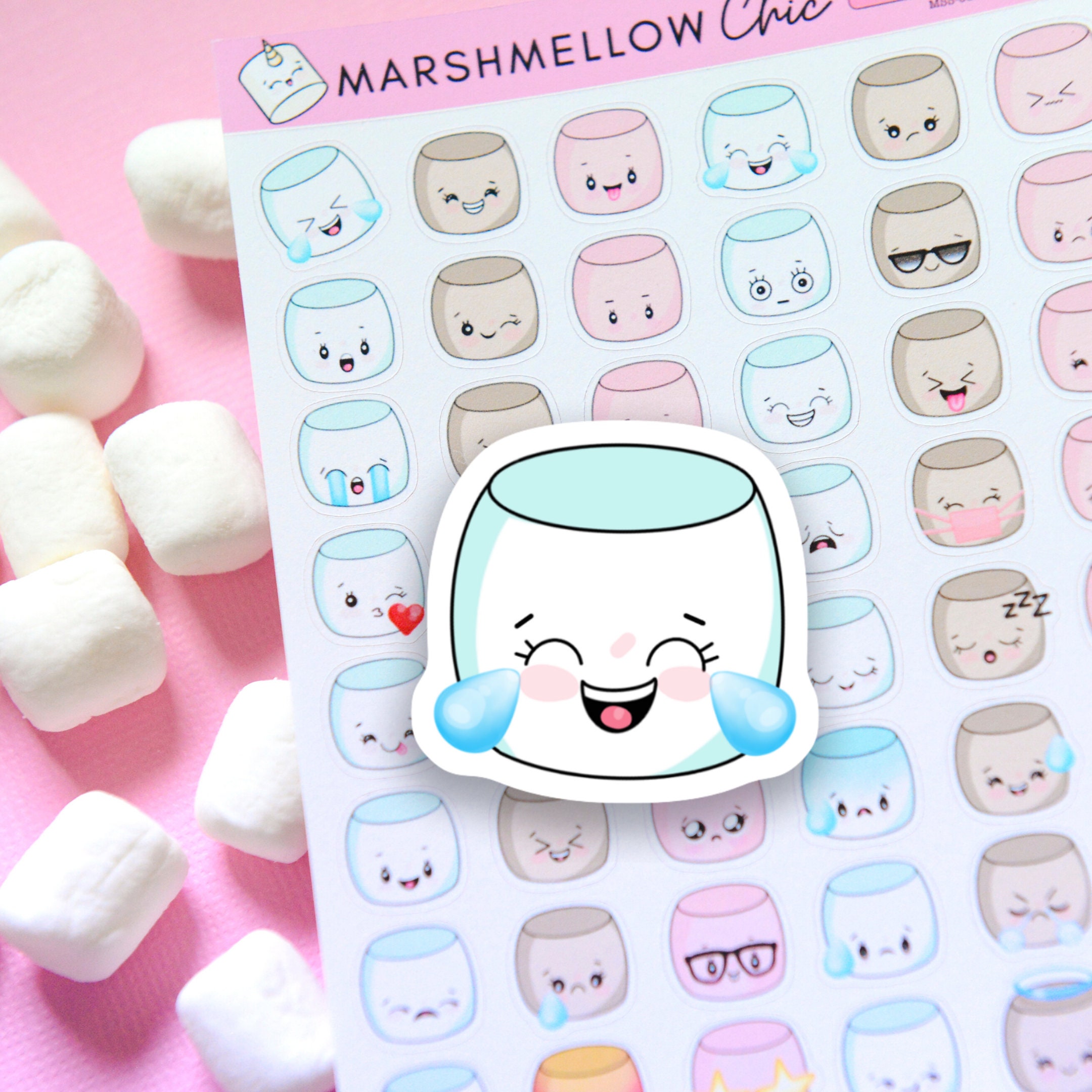 Marshmallow Emoji Stickers Marshmallow Emoji Stickers Tiny Etsy